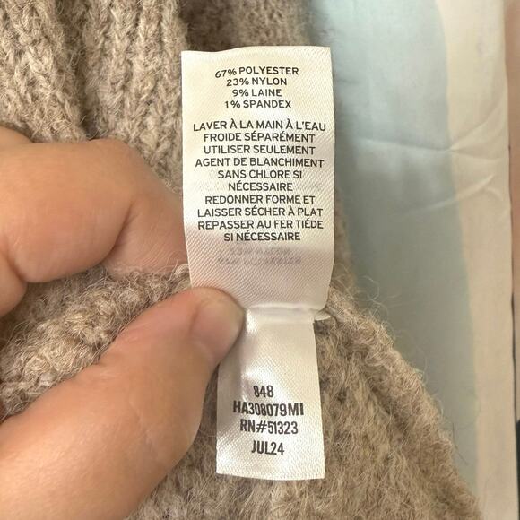 Halogen Tan Fuzzy Wool Blend Zip Front Cropped Sweater Hoodie Size Small - Picture 11 of 14